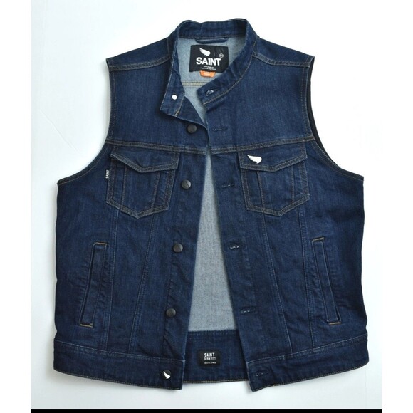 Saint Unbreakable Denim Vest -M- Cotton-Dyneema Blend Blue SA1NT Motorcycle - Picture 2 of 10